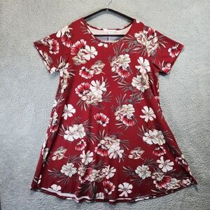 JollieLovin Floral Print Short Sleeve Dress Womens 3X Red White Cottagecore